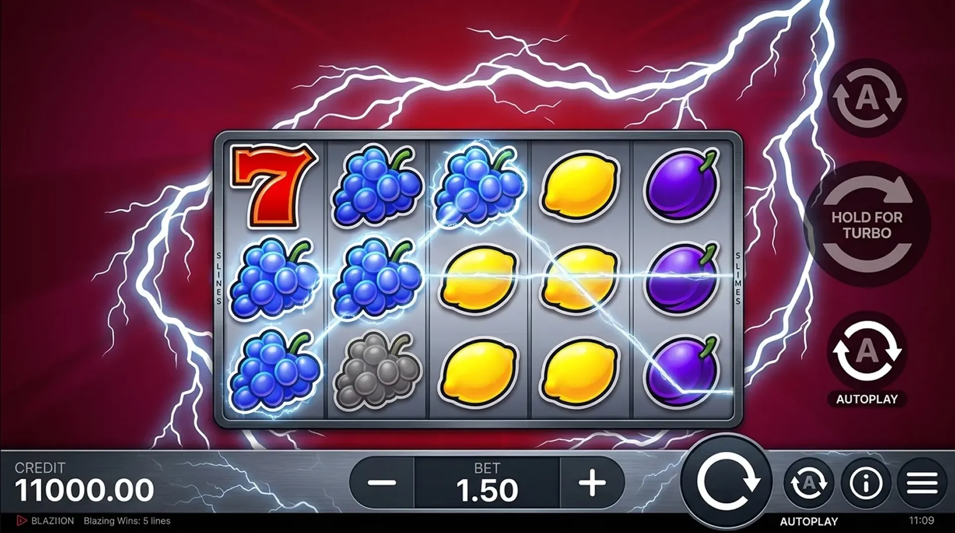 blazing wins 5 lines 